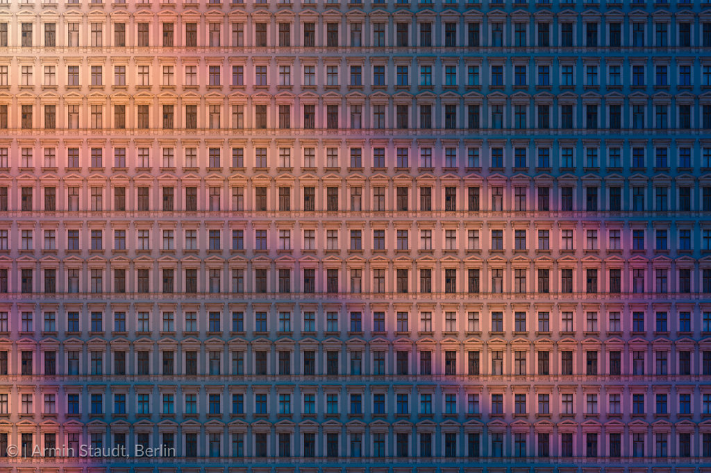 architectural pattern, reflected evening sun on an old berlin house